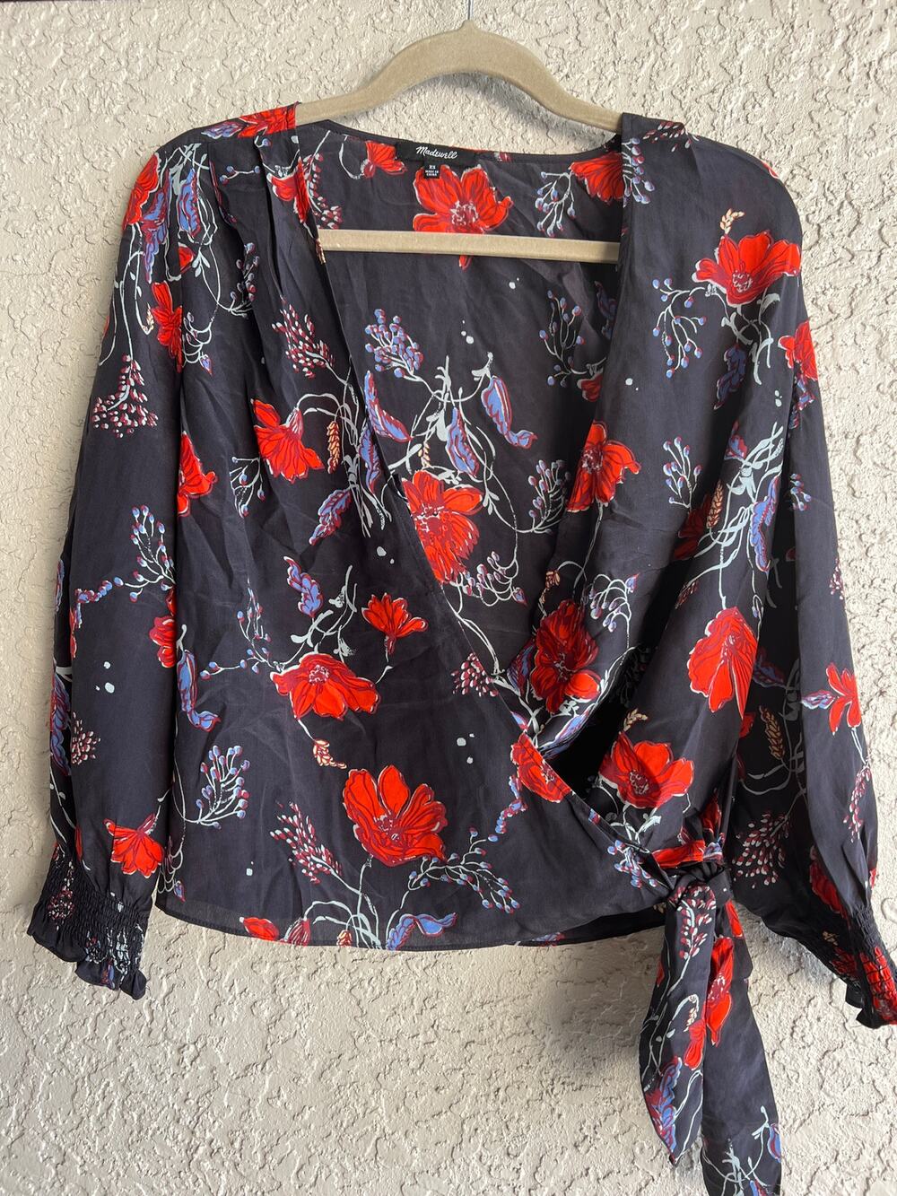 Madewell size XS floral silk wrap blouse top